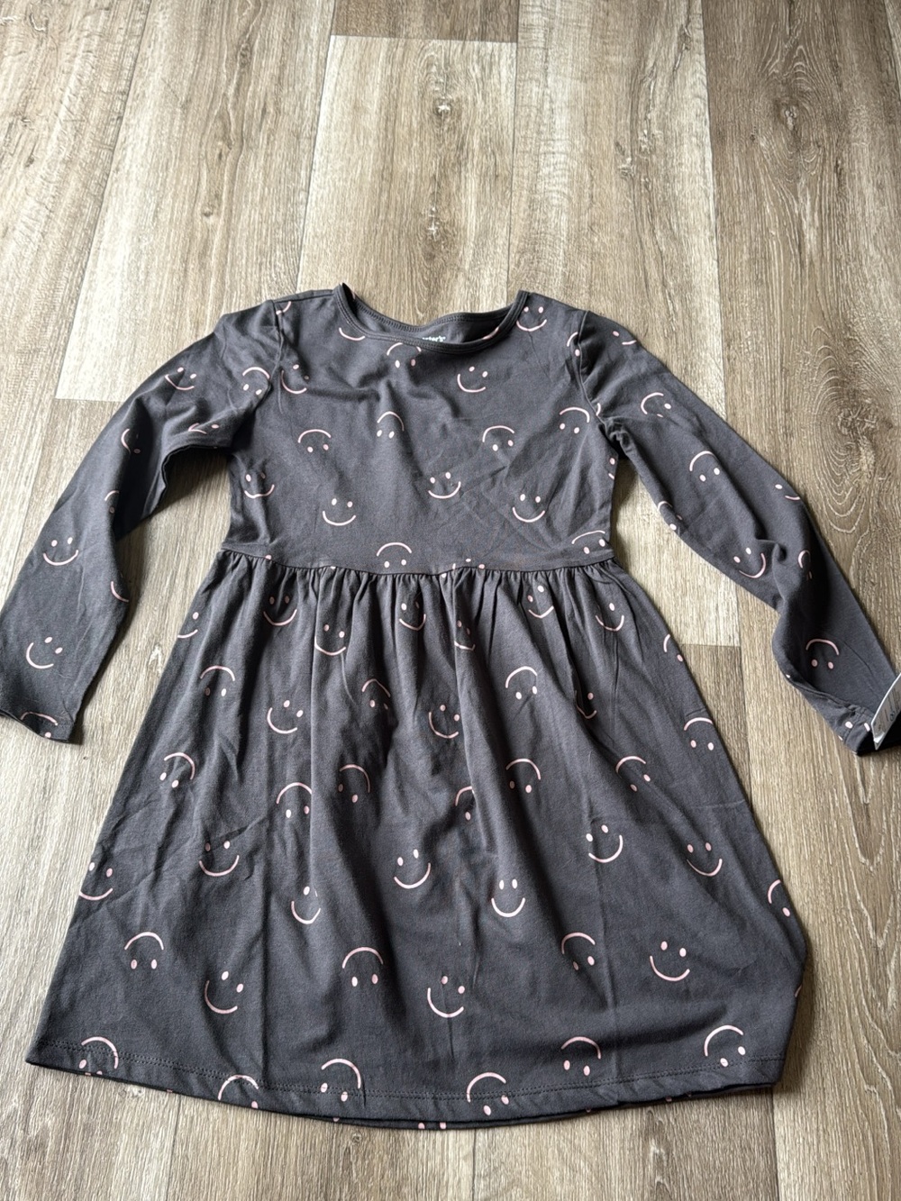 Carter's Black Long-Sleeve Dress with Pink Smiley Faces